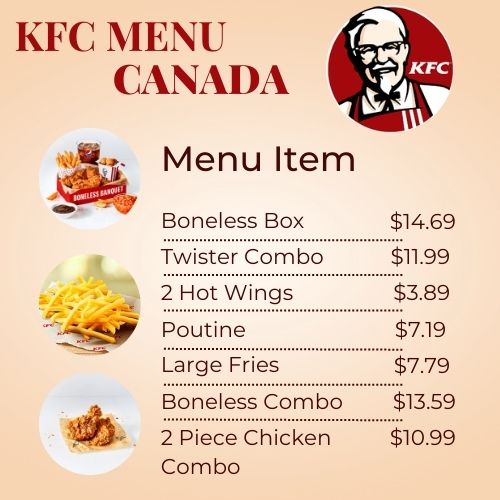 KFC Menu Canada With Prices