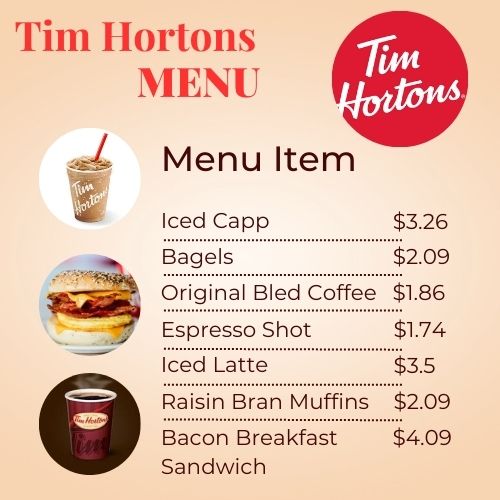 Tim Hortons Menu in Canada With Prices