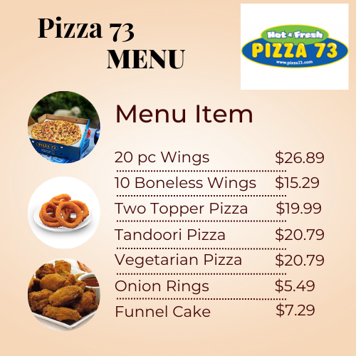 Pizza 73 Menu Canada for 2024