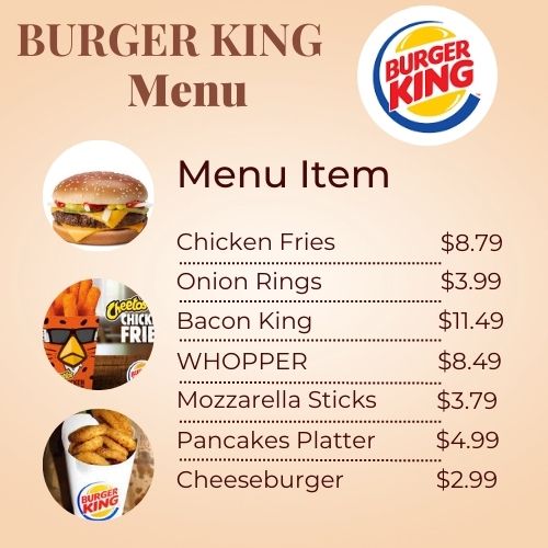 Burger King Menu Toronto with Prices