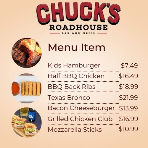 Chuck's Roadhouse Menu In Canada with Prices 2024