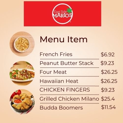 East Side Mario's Menu With Prices In Canada