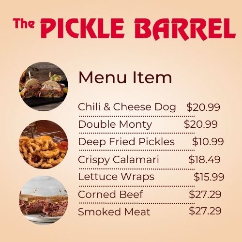 Pickle Barrel Menu Canada With Prices 2024